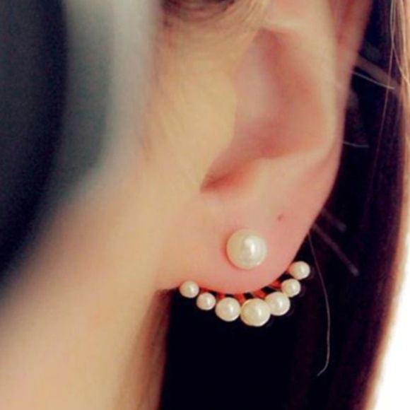 Simulated Pearl Statement Stud Earrings - Picture 2 of 5